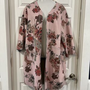 Philosophy Pink Floral Faux Leather Suede Duster Long Jacket Plus Size 1X